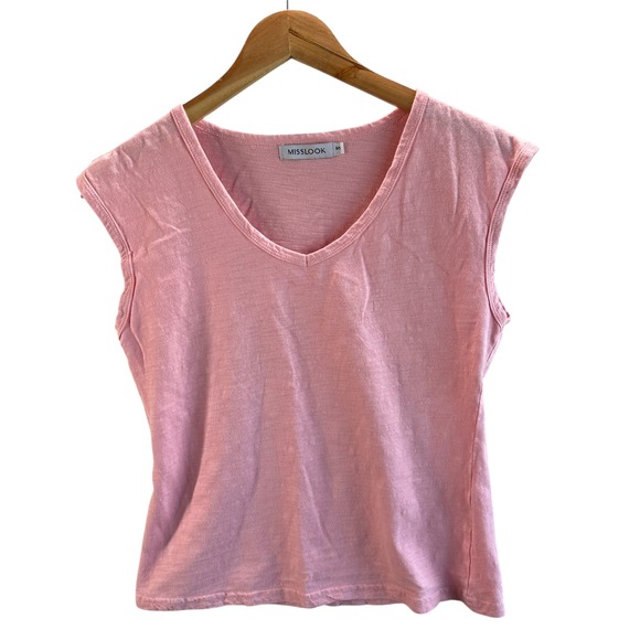 MISSLOOK Tee Shirt  Pink V-Neck Top Casual Basic Cotton Blend Travel Small‎ - Picture 1 of 8